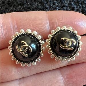 CHANEL Black and Silver Stud Earrings